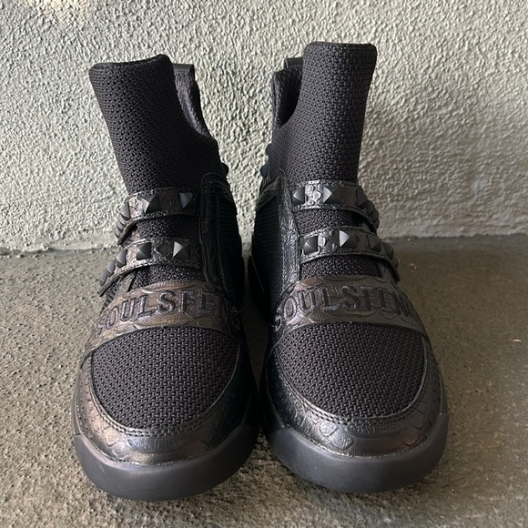 SKYTRACK Mesh Knit High Rivet Leather Black Sneakers SZ EU 40 - Picture 3 of 11